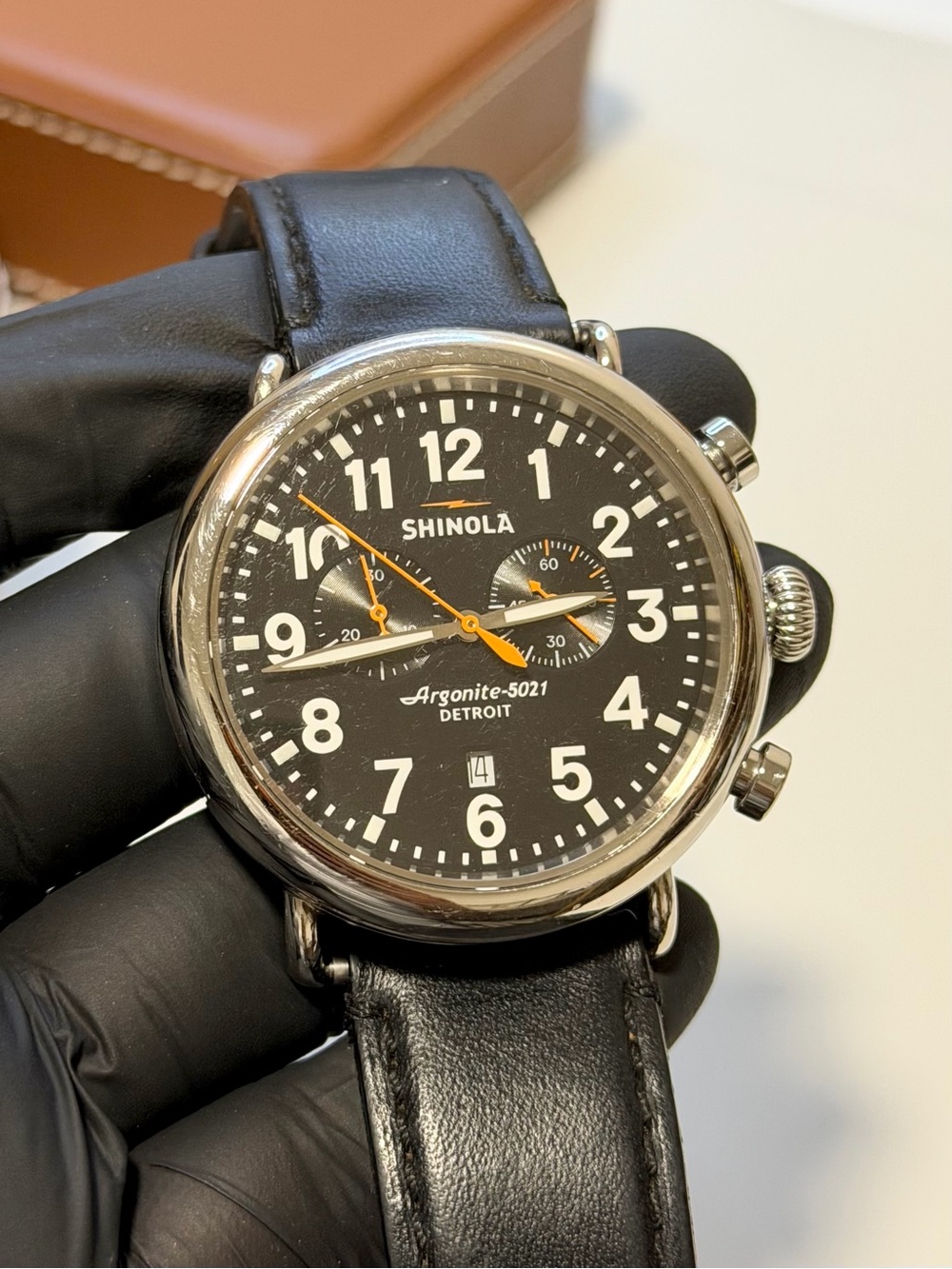 Shinola Detroit Runwell Chronograph Argonite-5021 Black Dial 47mm Luxury Watch